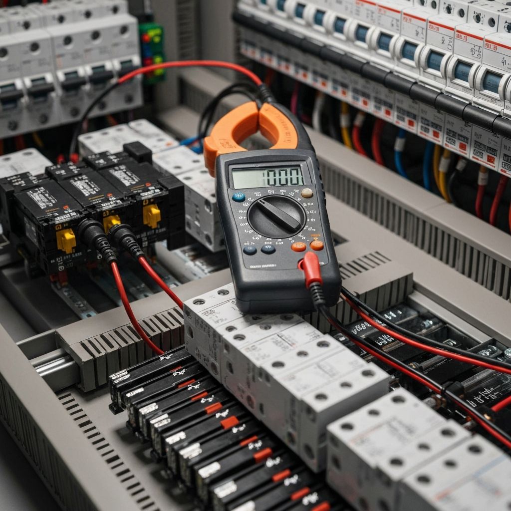 Electrician performing electrical testing